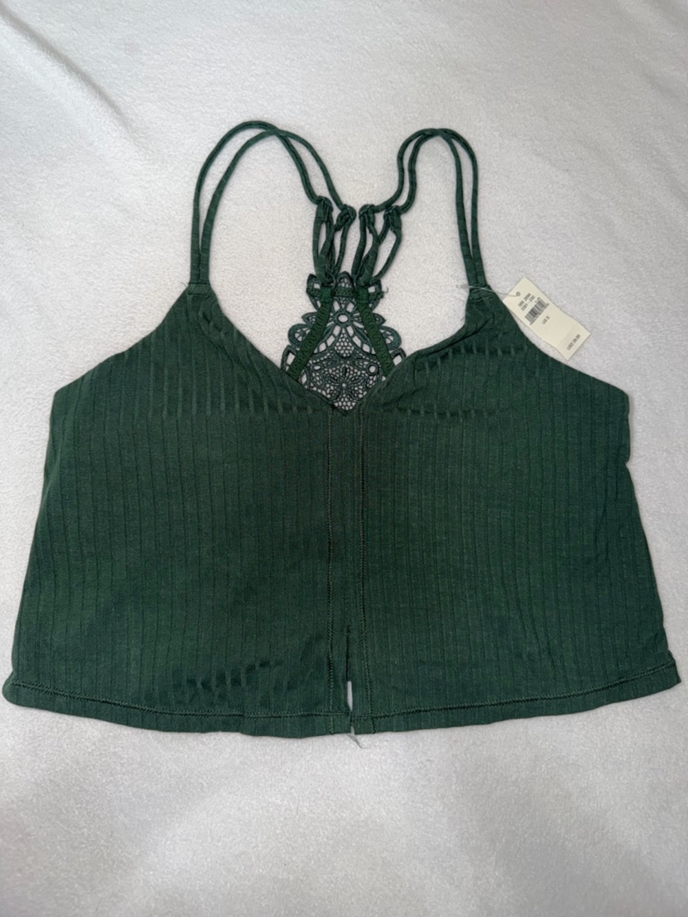 American Eagle Dark Green Ribbed Lace-Back Cami Top